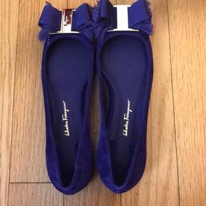 FERRAGAMO blue suede shoes. Size 7 NIB  flat